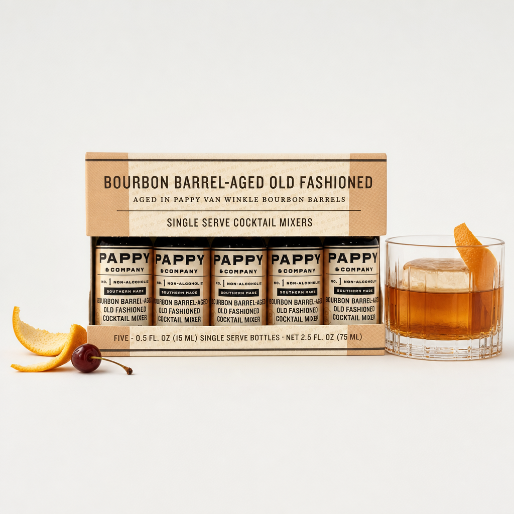 Pappy Van Winkle Old Fashioned mix with cocktail and garnishes