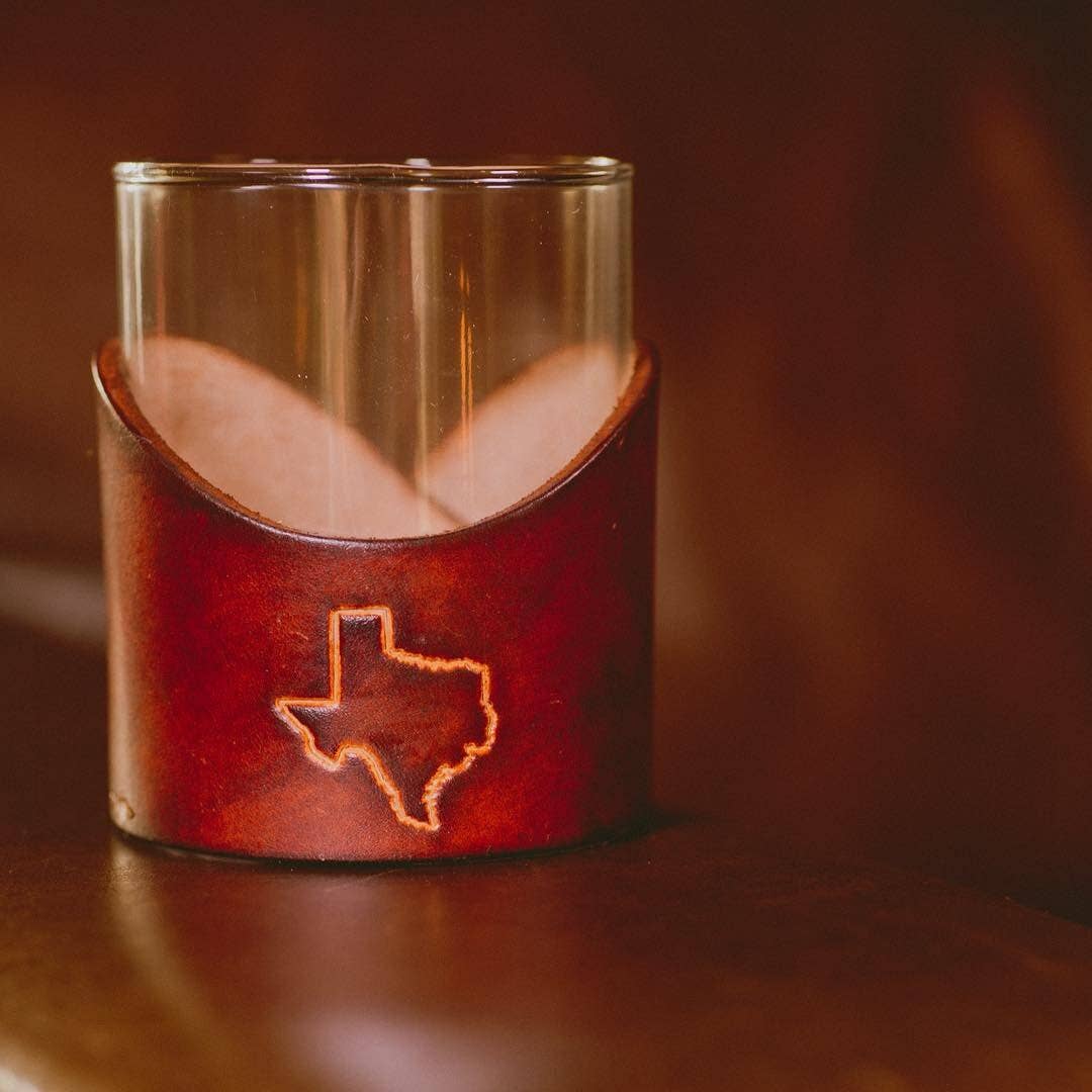 Texas Leather Rocks Glass