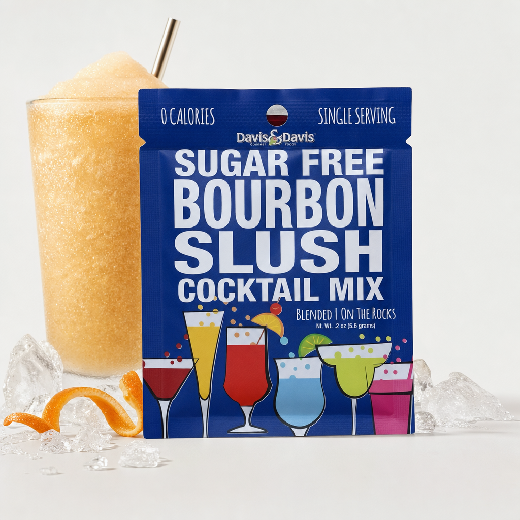 Bourbon Slushie mix with frozen slushie, crushed ice, and orange peel