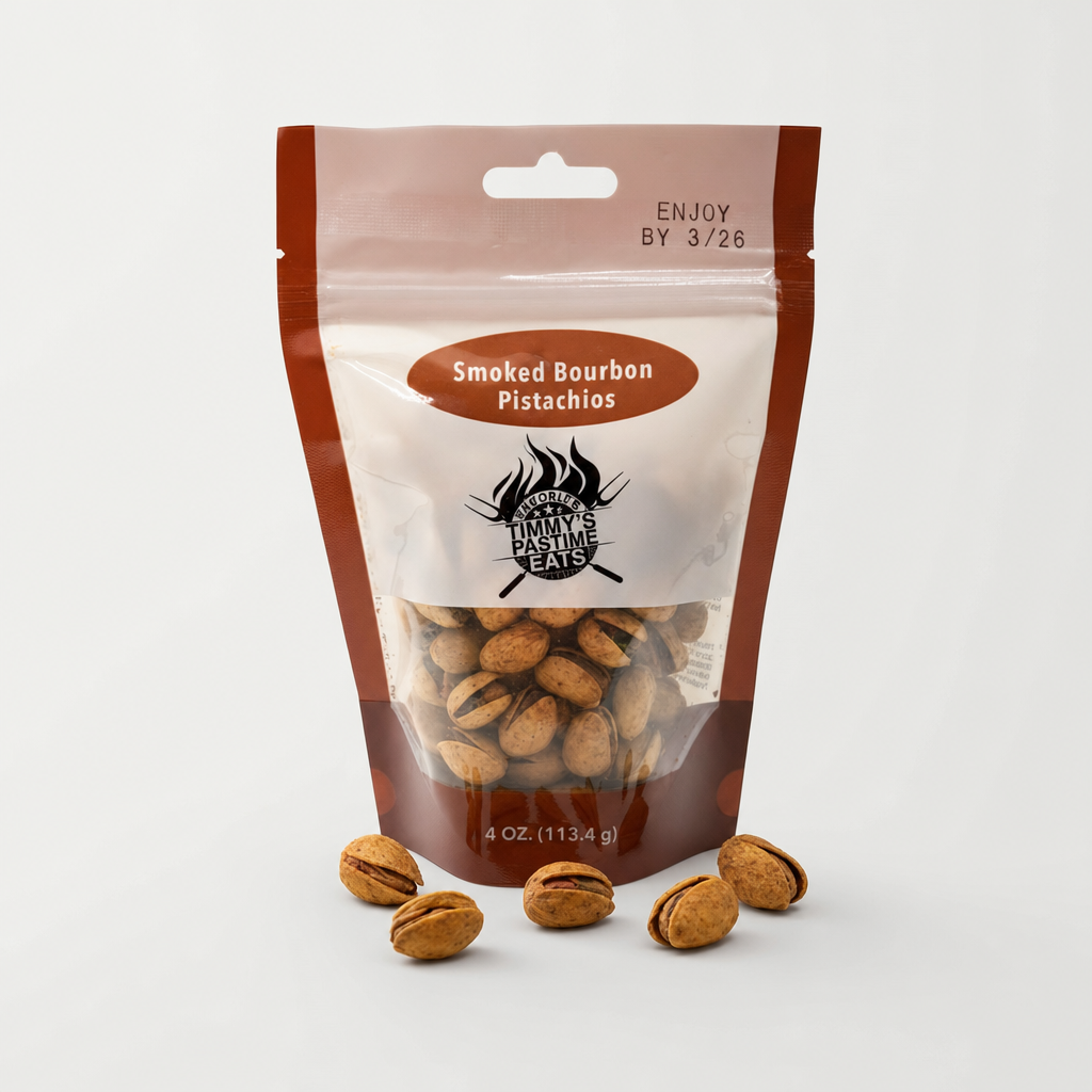 Smoked Bourbon Pistachios on neutral studio background
