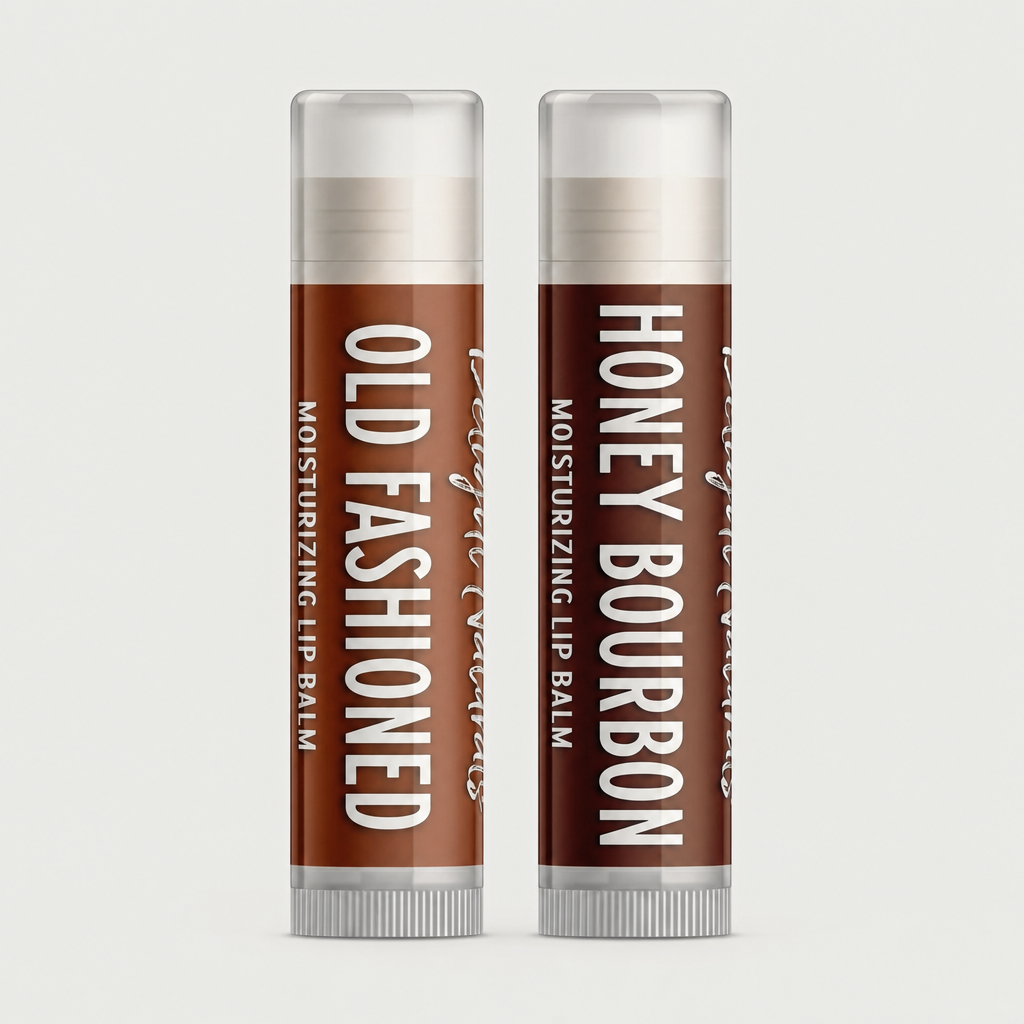 Bourbon Lip Balm on neutral studio background