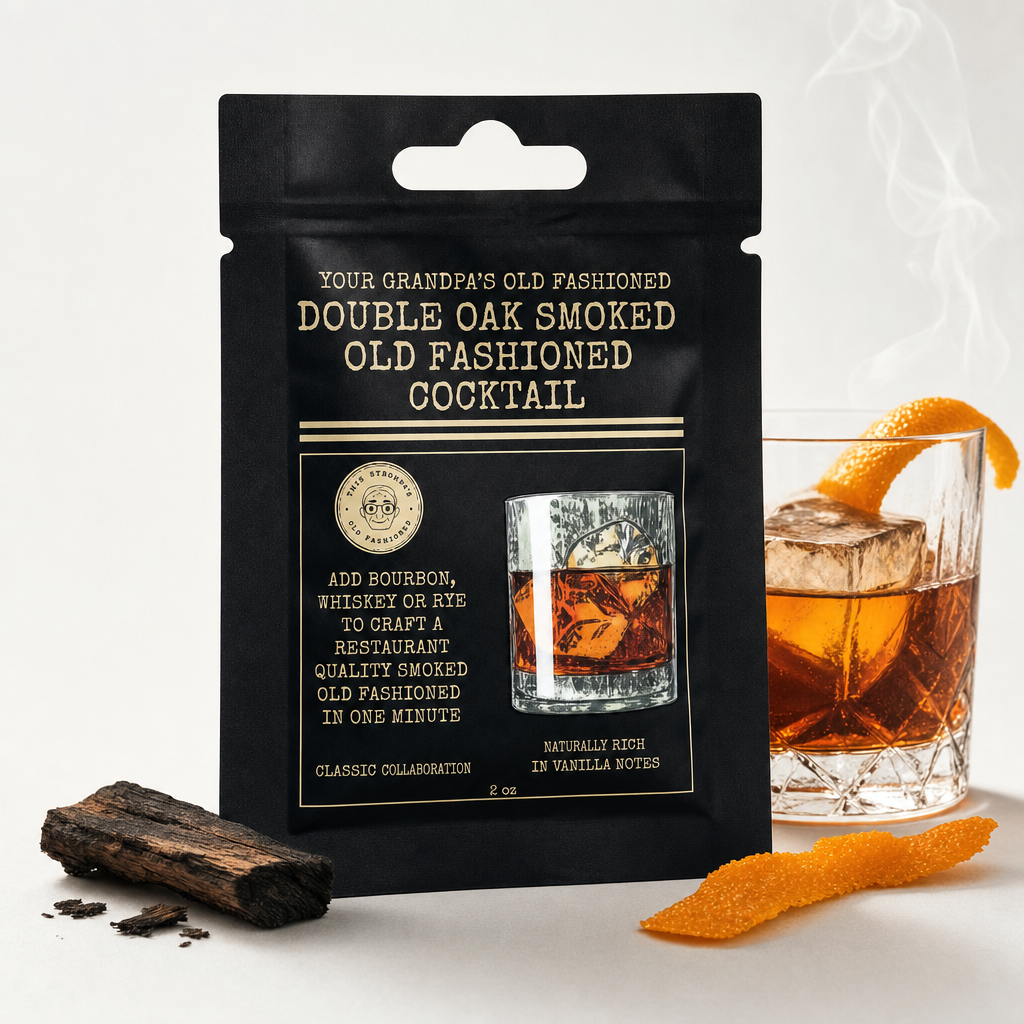 Smoked Old Fashioned mix with smoking cocktail, oak chip, and orange peel