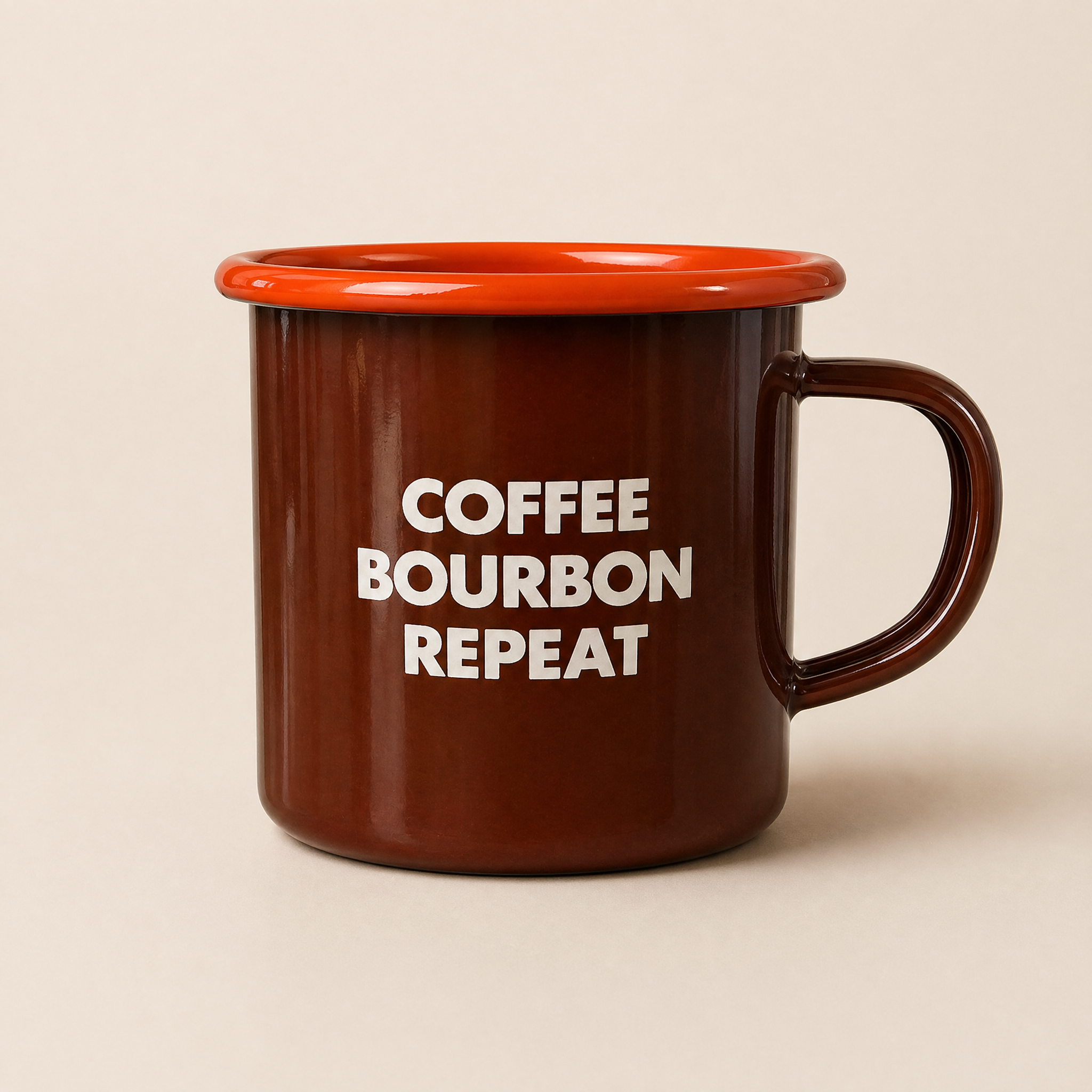 "Coffee Bourbon Repeat" Enamel Coffee Mug