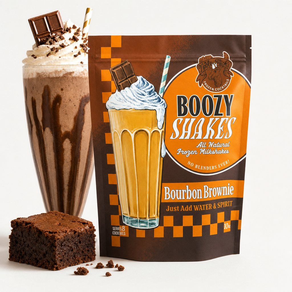 Boozy Shakes mix with brownie milkshake and brownie square