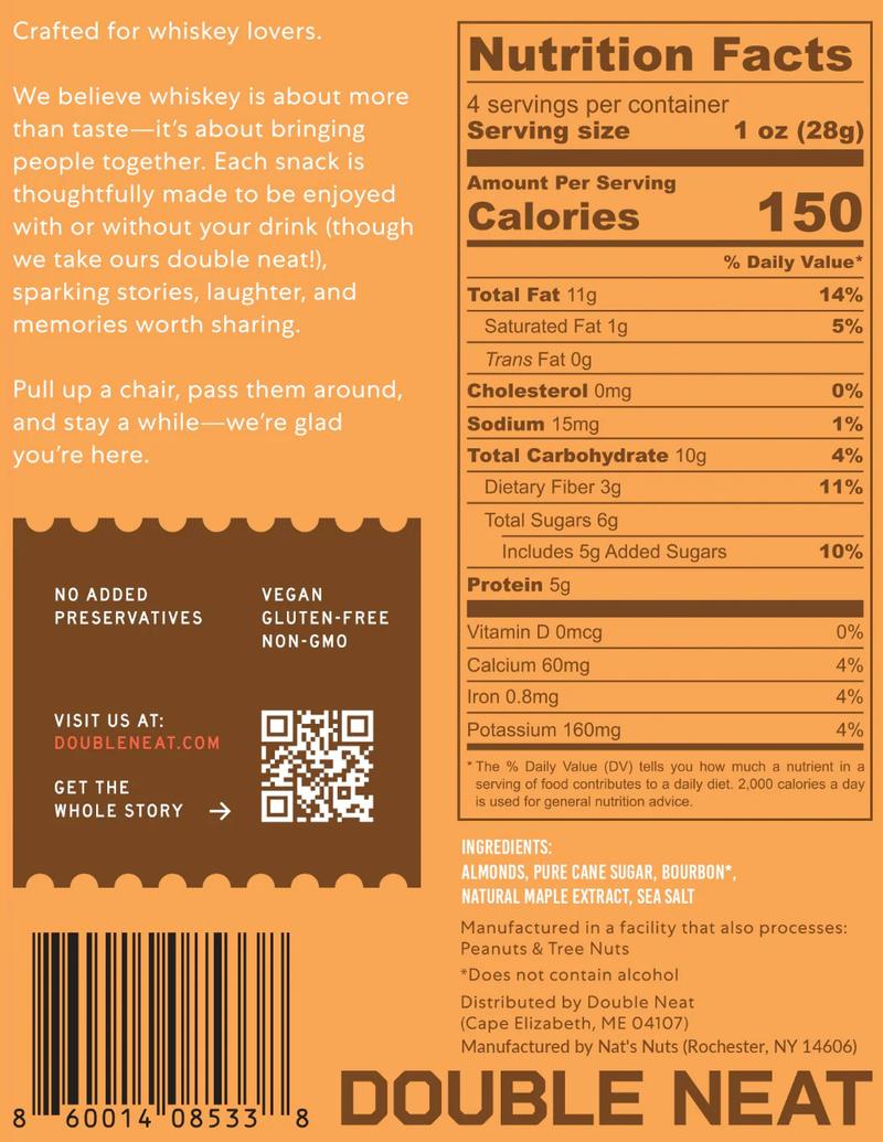 Nutrition label for Double Neat Whiskey Almonds