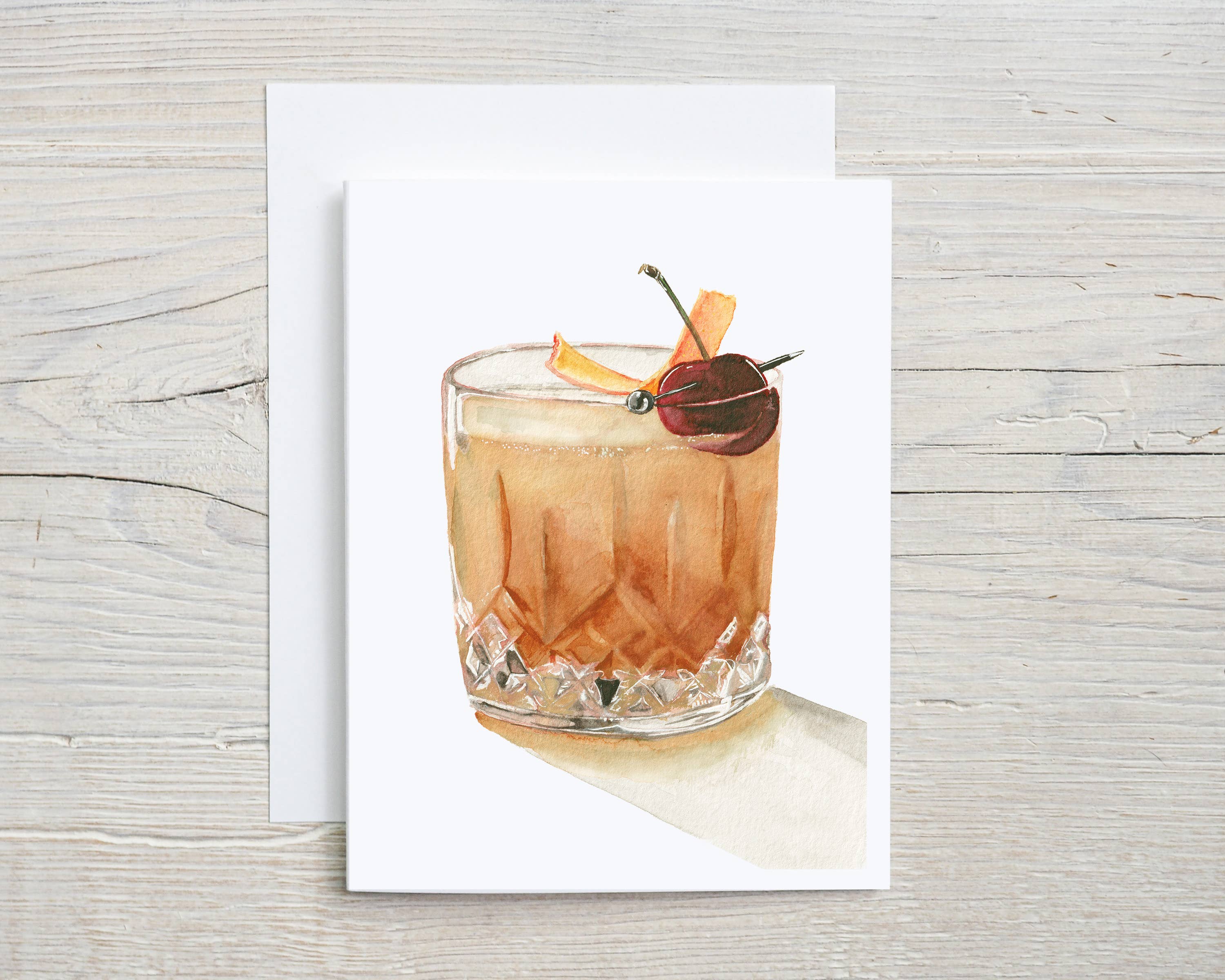 Old Fashioned Cocktail hand painted card