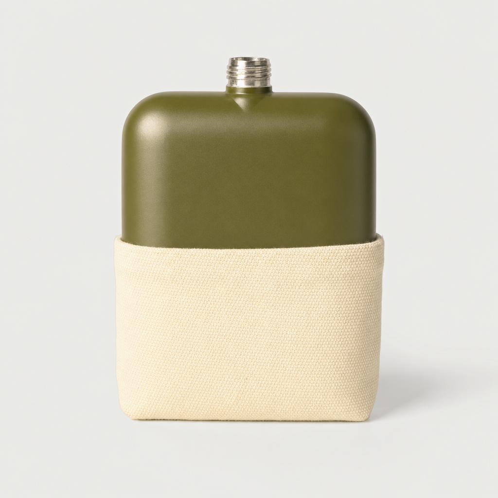 Matte Army Green Flask on neutral studio background