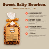 Bourbon toffee pretzels 3 oz bag: crunchy pretzel, buttery toffee, bourbon finish